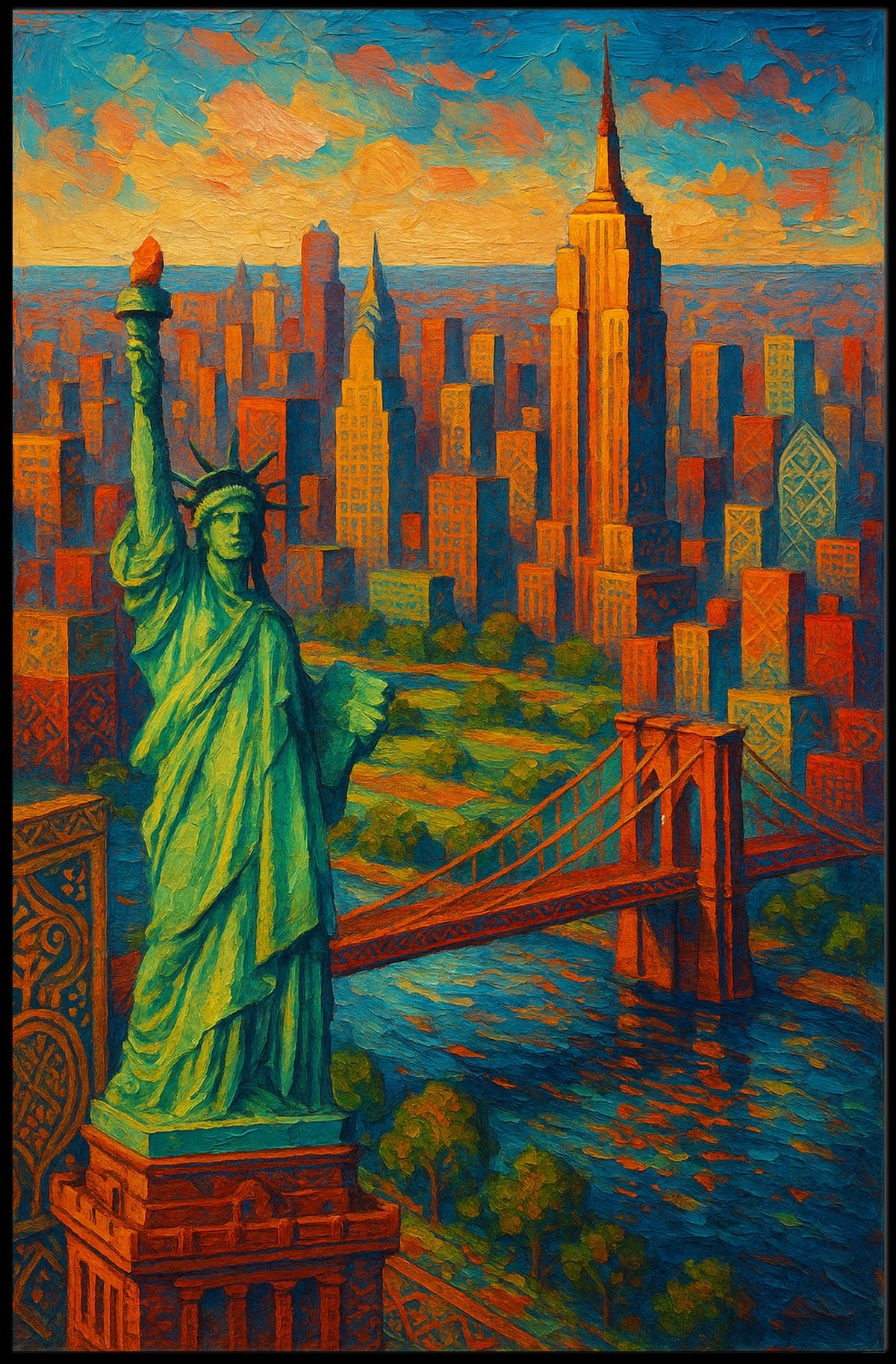 New York City Nighttime Skyline Poster Modern Wall Art