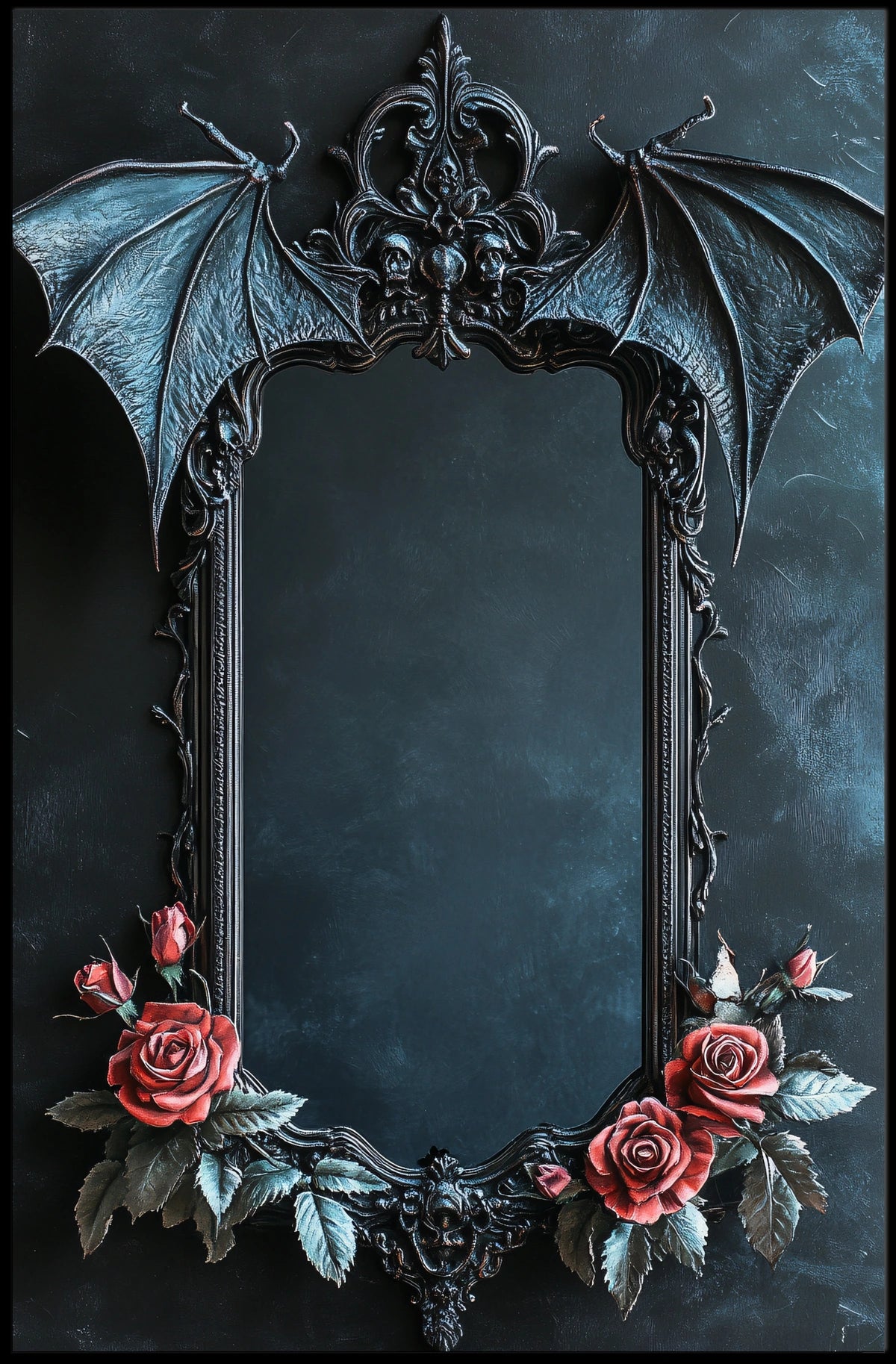 Gothic Mirror Frame with Roses Art Print Poster