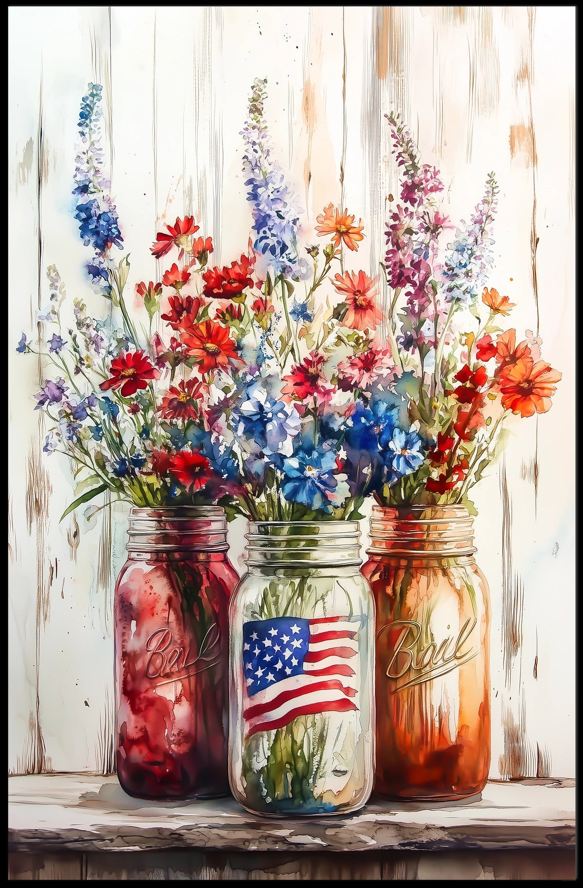 Three Rustic Mason Jars Vintage Wall Decor Artwork Poster