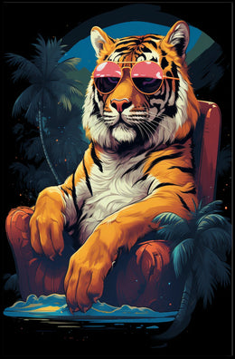 Tiger on Chair with Sunglasses - Animal Poster