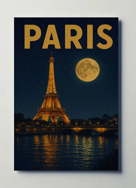 Eiffel Tower Paris by Moonlight Travel Poster