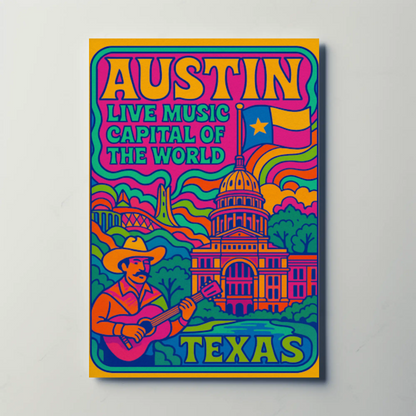 Psychedelic Sounds of Austin, Texas Travel Poster