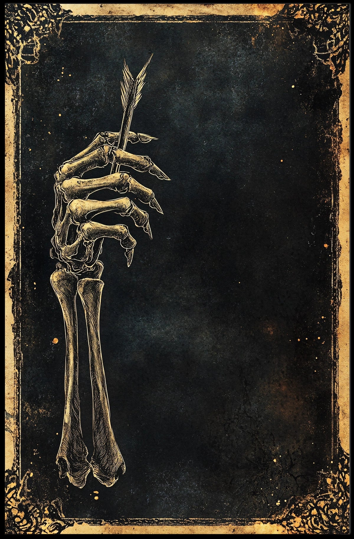 Eerie Skeletal Hand Holding Arrow Abstract, Artistic Poster