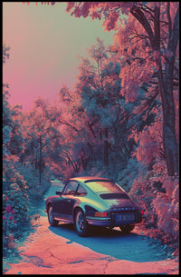 Dreamy Drive Through a Neon Forest Poster Art Print PosterGoat