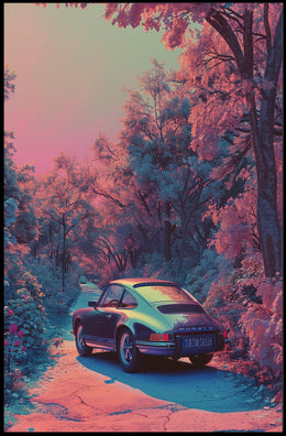 Dreamy Drive Through a Neon Forest Poster Art Print PosterGoat