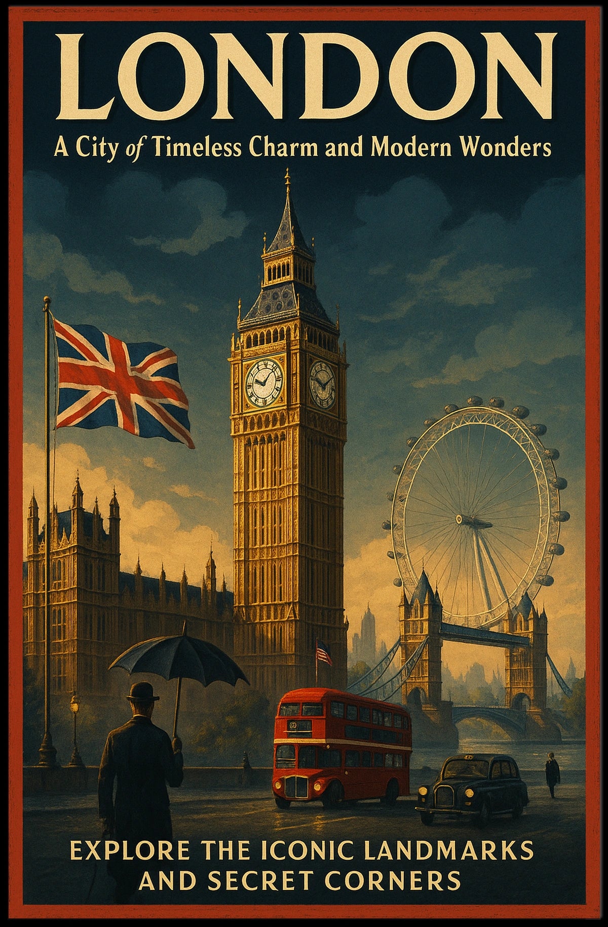 London's Iconic Landmarks Vintage Travel Poster Art