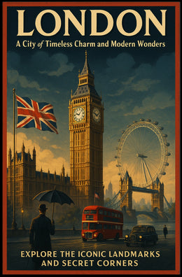 London's Iconic Landmarks Vintage Travel Poster Art