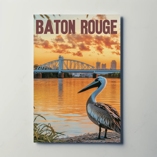 Vintage Travel Poster - Baton Rouge Pelican Sunset
