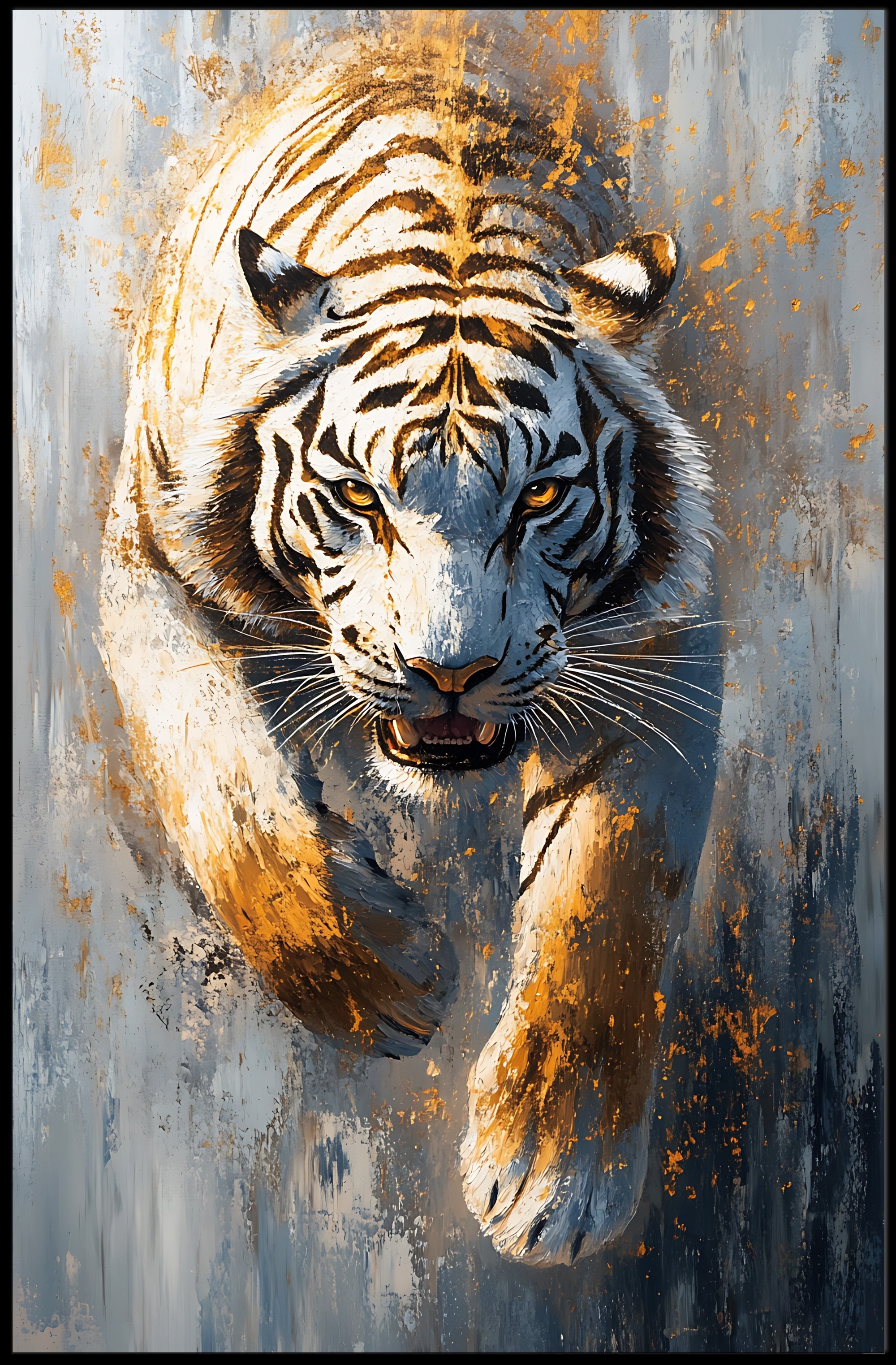 White Tiger in Motion, Bold Animal Poster