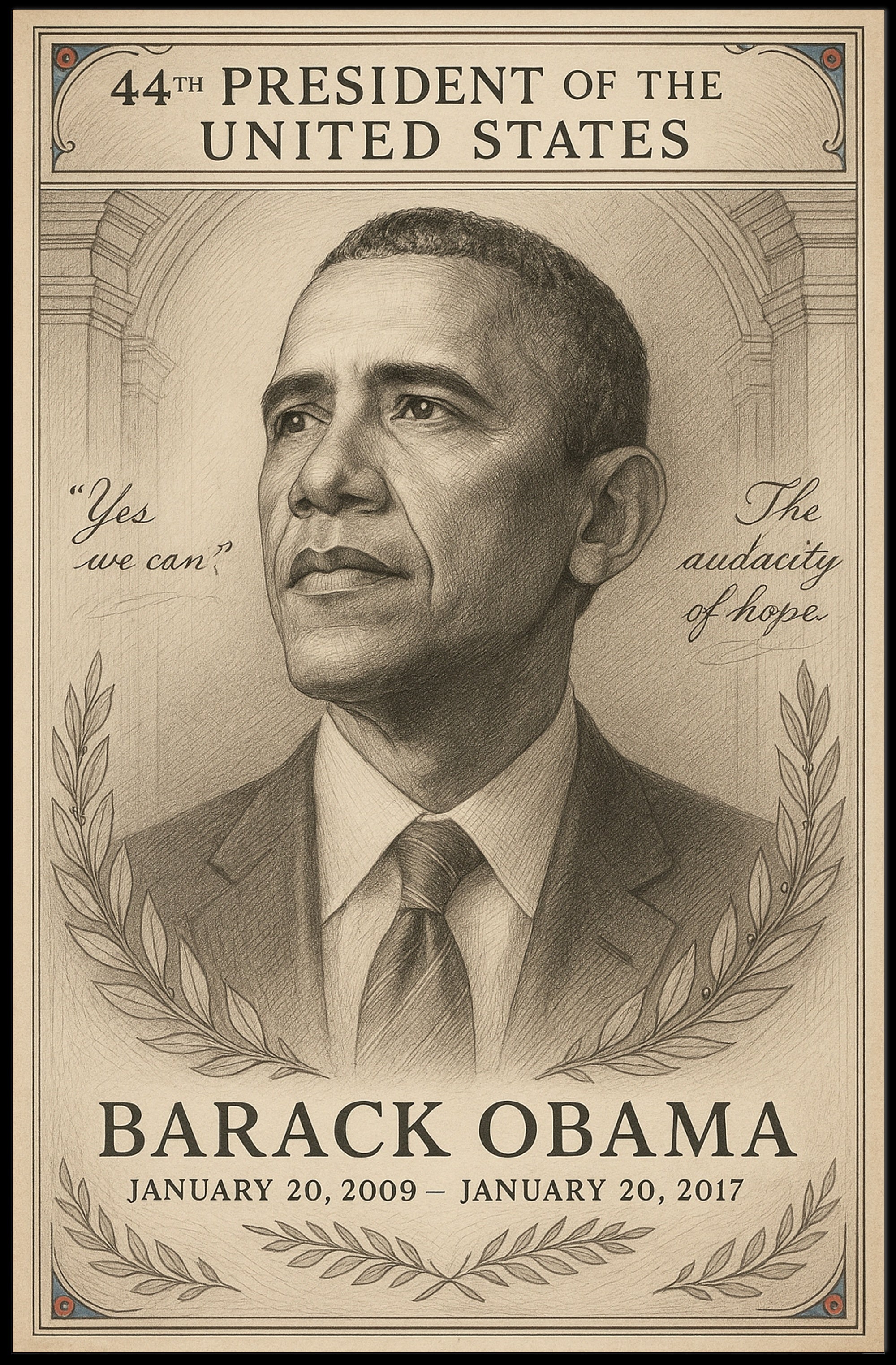 Barack Obama 44th President Sketch Poster Art Print PosterGoat