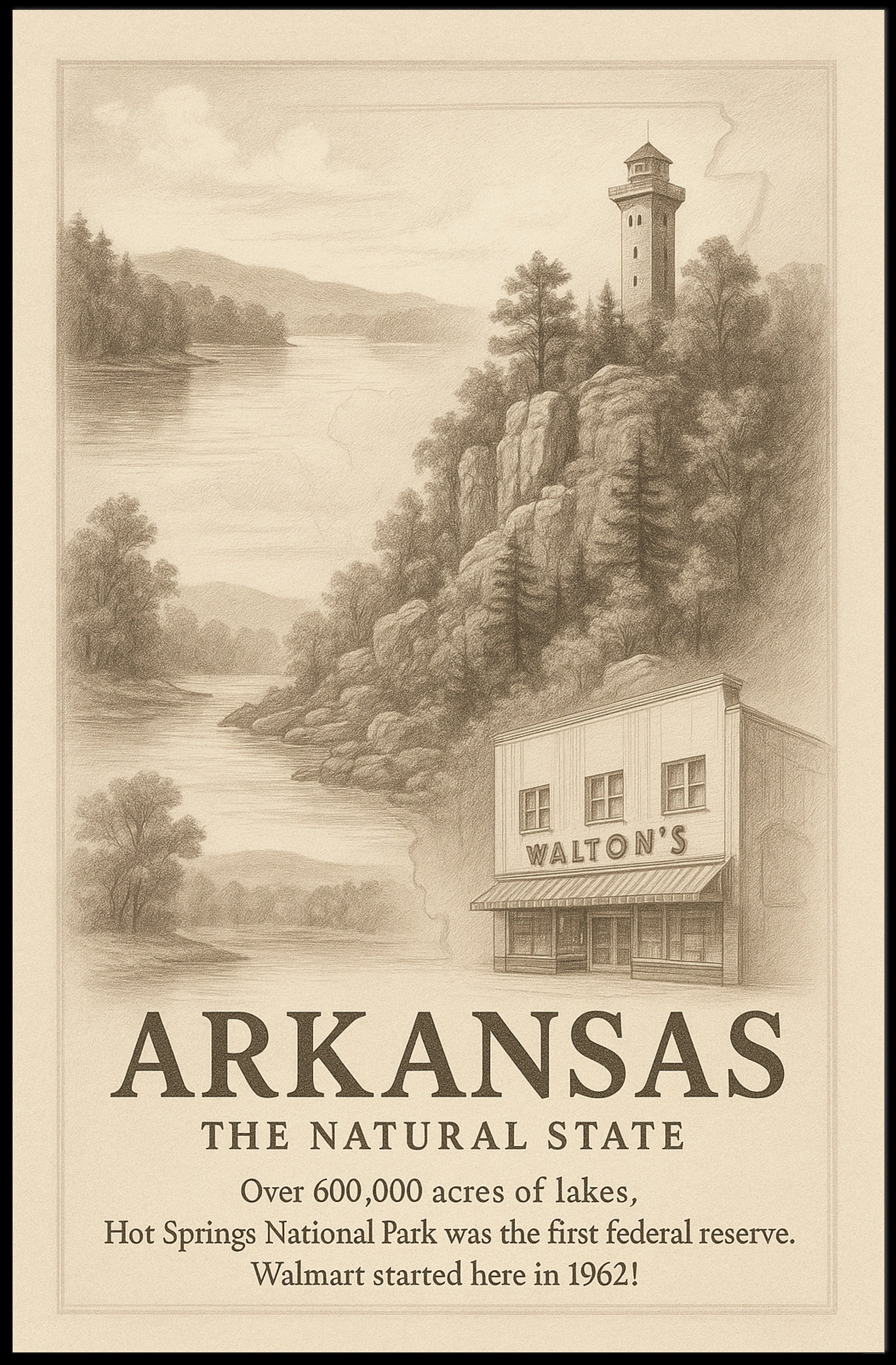 Arkansas Heritage Vintage Landscape National Park Poster