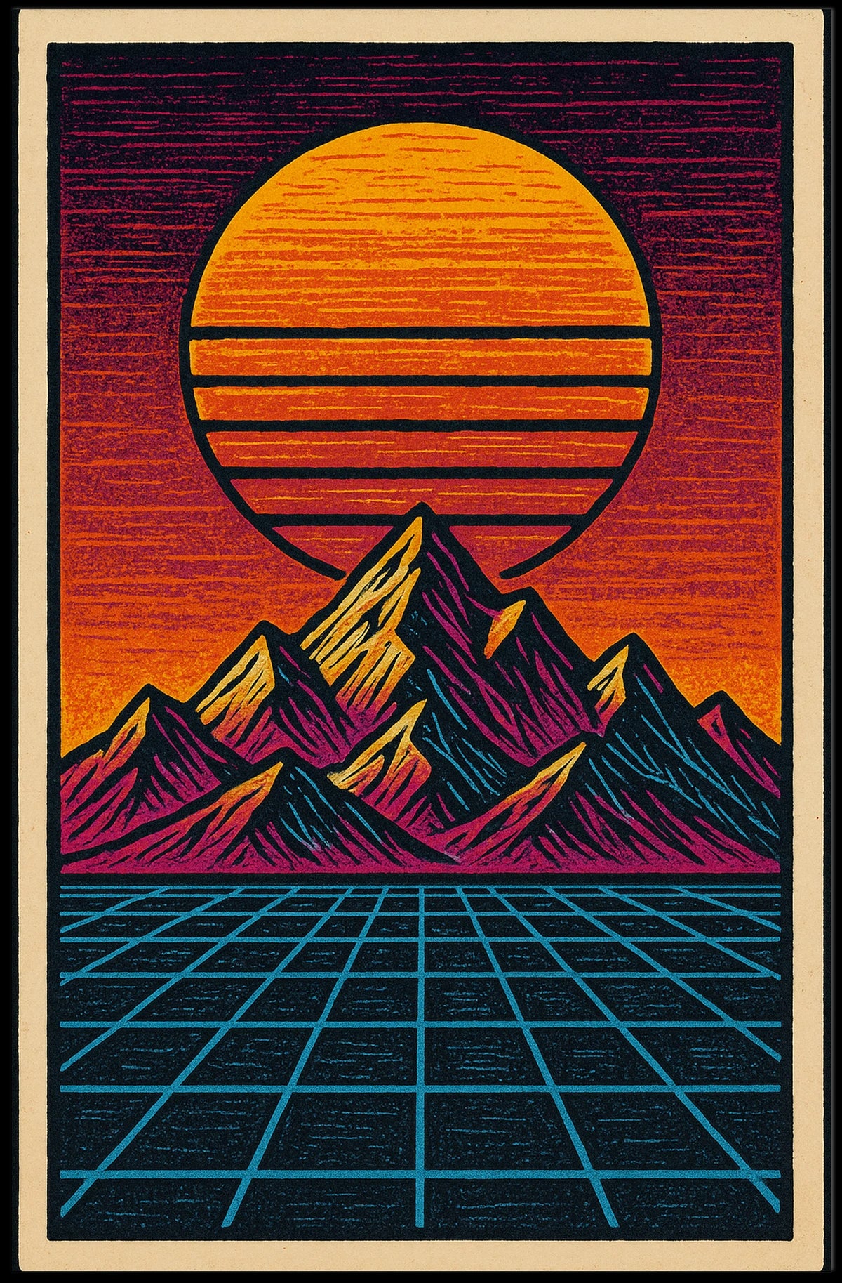 Retro-Futuristic Synthwave Landscape Futuristic Sci-Fi Poster