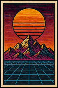 Retro-Futuristic Synthwave Landscape Futuristic Sci-Fi Poster