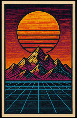 Retro-Futuristic Synthwave Landscape Futuristic Sci-Fi Poster