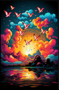 Flight of Freedom: Birds at Sunset Art Poster