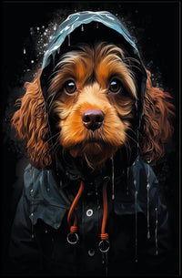 Dog in Raincoat: Heartwarming Photorealistic Poster