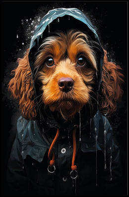 Dog in Raincoat: Heartwarming Photorealistic Poster