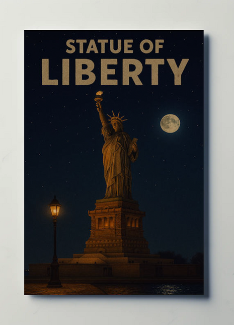 Statue of Liberty Moonlit Night Travel Poster