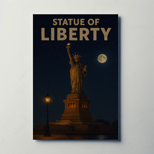 Statue of Liberty Moonlit Night Travel Poster