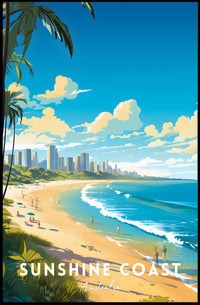 Sunshine Coast Vibrant Beach Scene Travel Poster