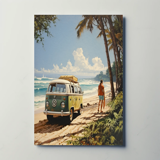 Vintage VW Van Surfer Road Trip Beach Vintage Travel Poster
