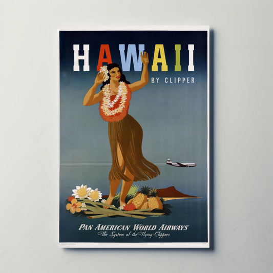 Hawaii By Clipper Dancing Girl Pineapple Poster