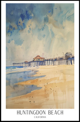 Huntington Beach Pier Watercolor Travel Poster PosterGoat
