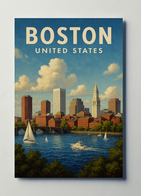Boston United States Sailboats And Skyline Travel Poster