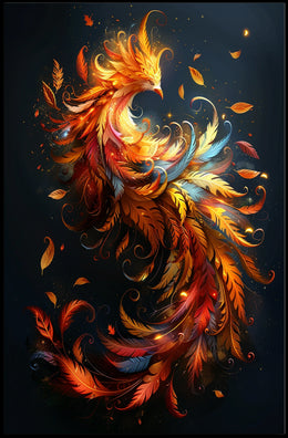 Phoenix Rebirth: Vibrant Mythical Bird Art Poster