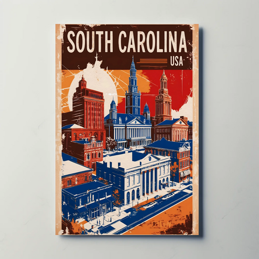 South Carolina USA Historic Skyline Vintage Travel Poster