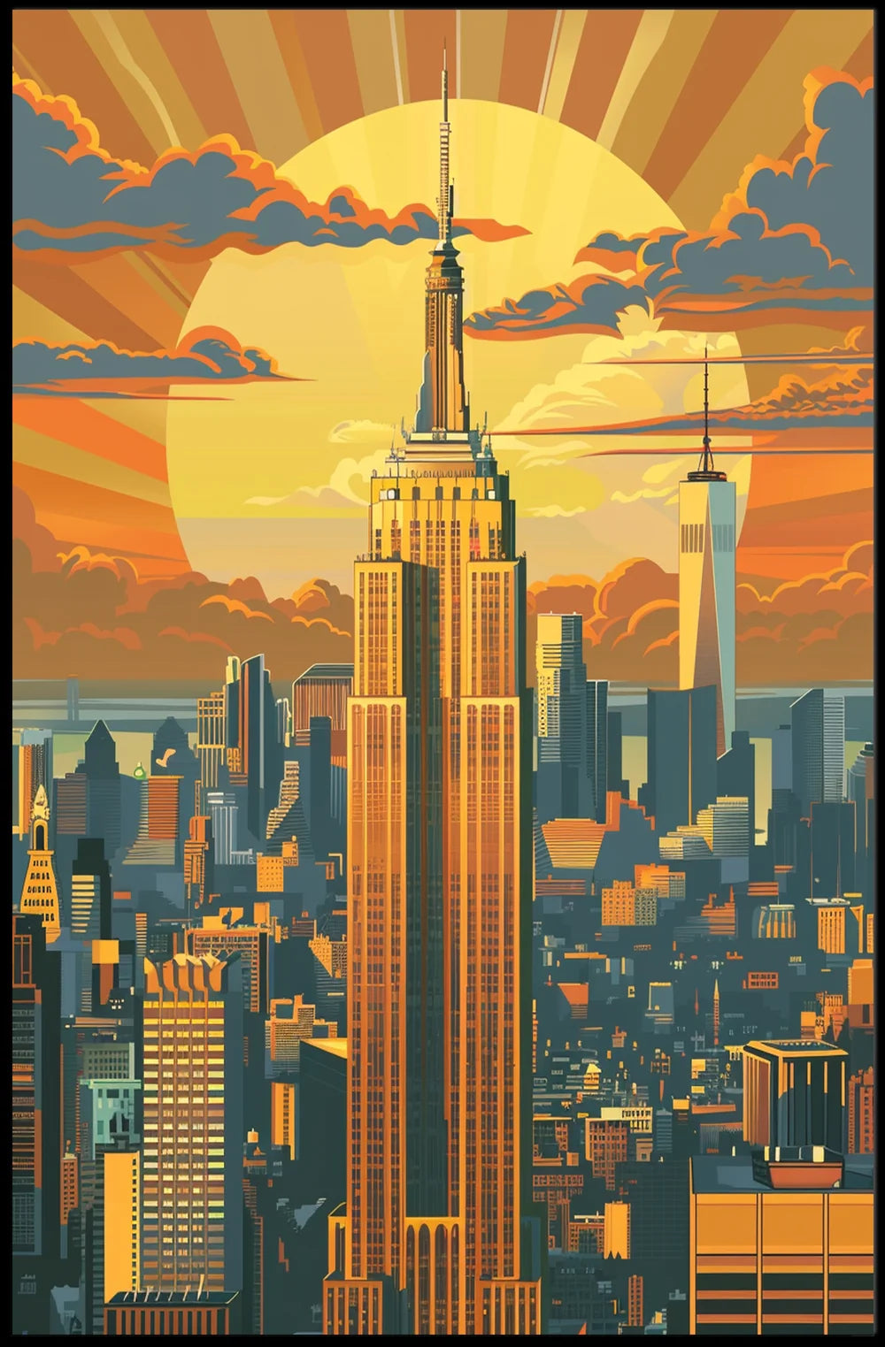New York Skyline Retro Travel Poster Art Print