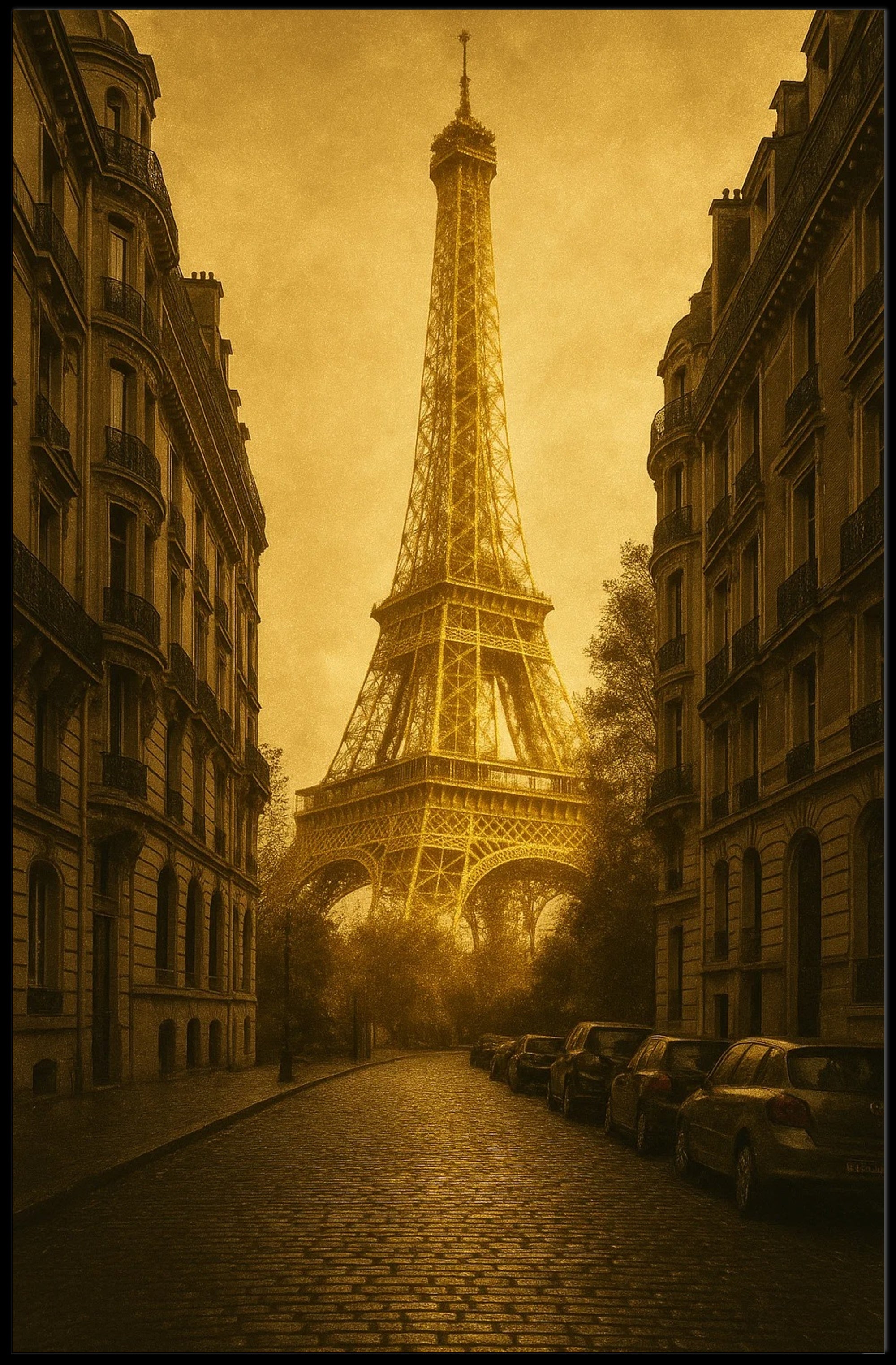 Eiffel Tower Vintage Parisian Street Cityscape Poster