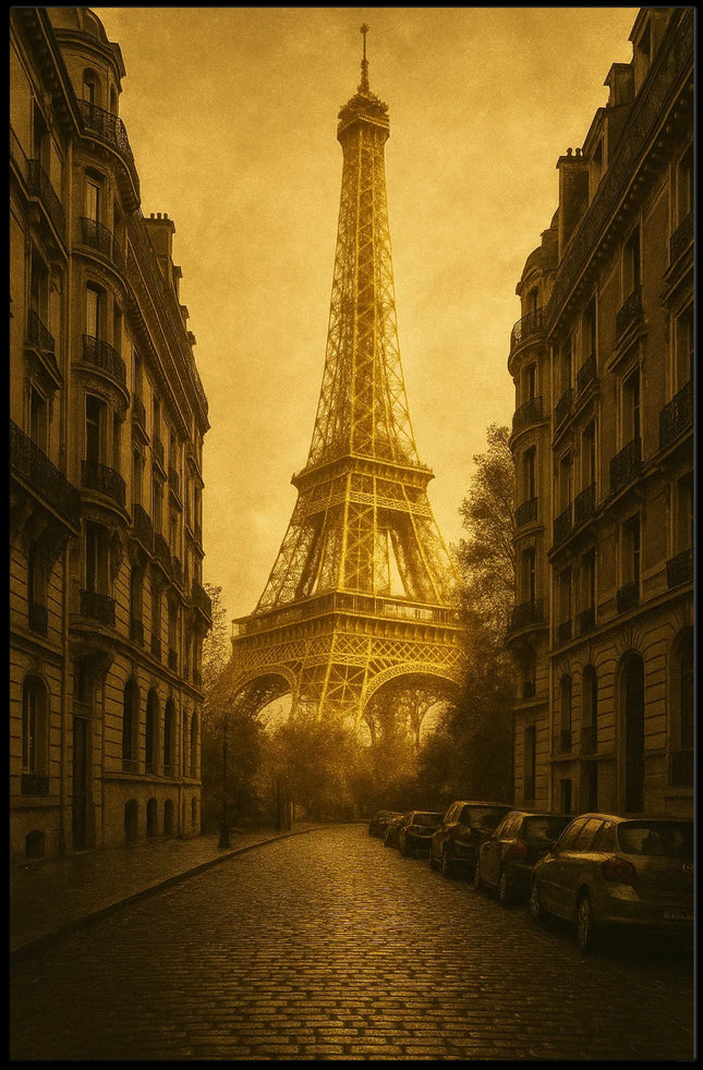 Eiffel Tower Vintage Parisian Street Cityscape Poster