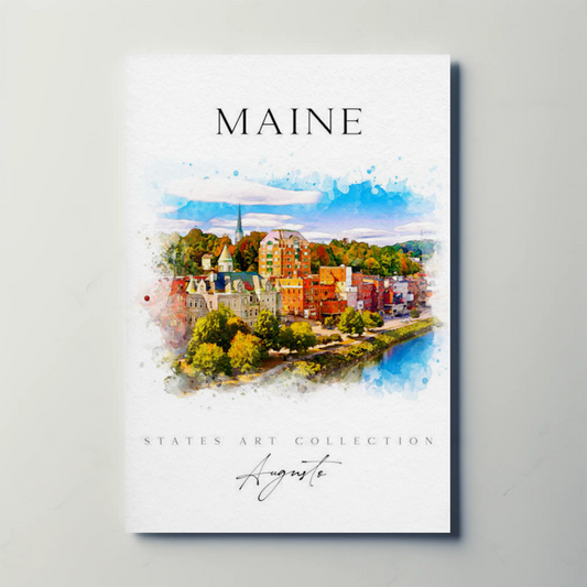 Maine Augusta Skyline Watercolor States Collection Poster