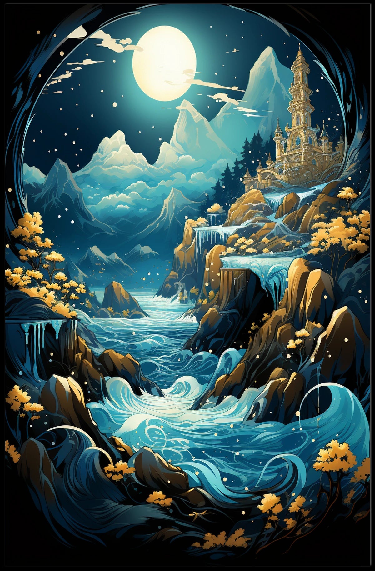 Mystical Moonlit Landscape Fantasy Art Poster