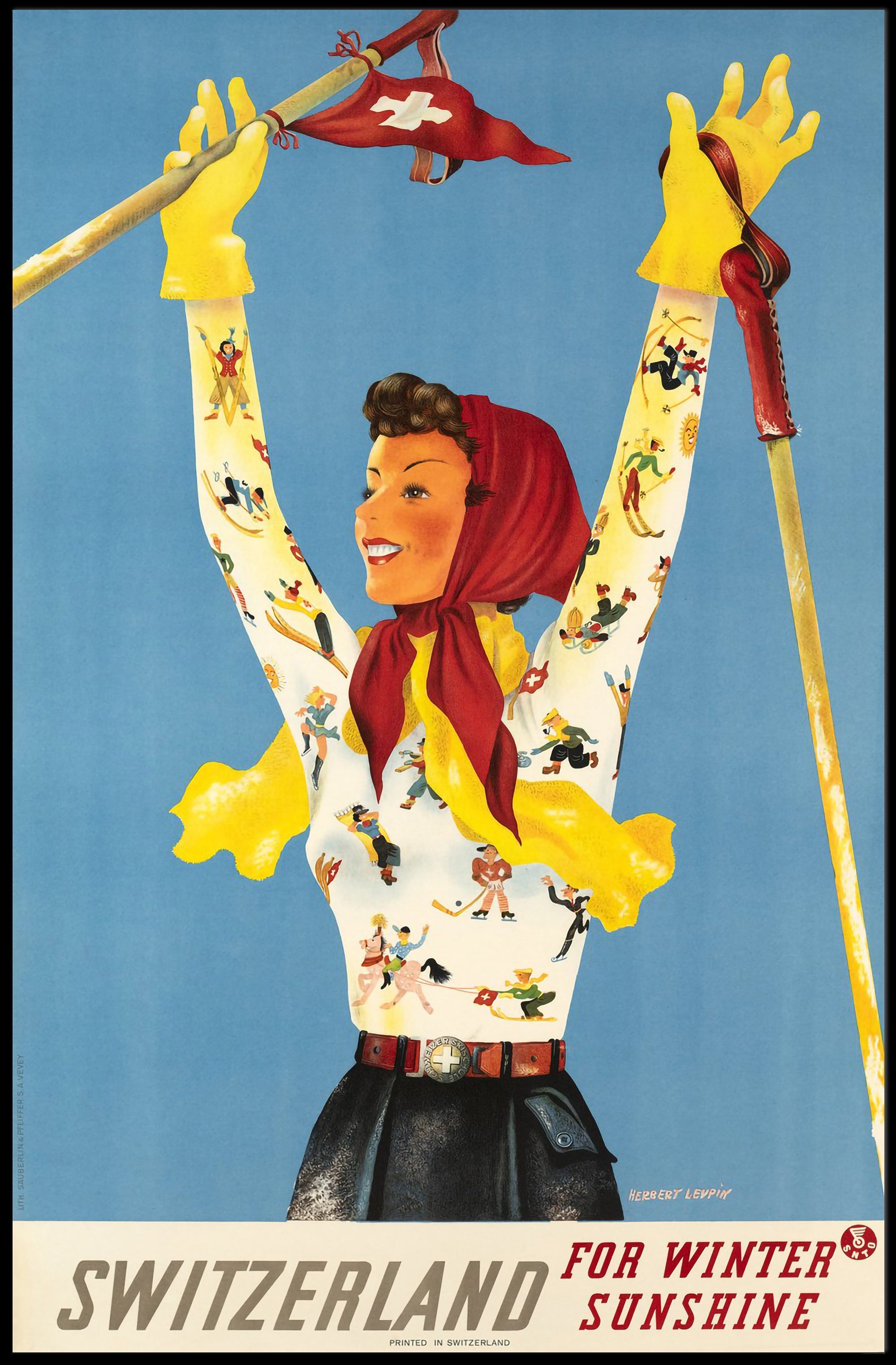 Vintage Swiss Ski Adventure Travel Poster