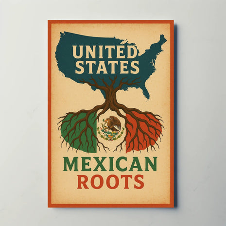 United States Map with Mexican Roots Heritage Poster