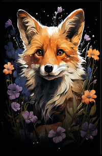 Enchanted Fox and Floral Night Art Poster