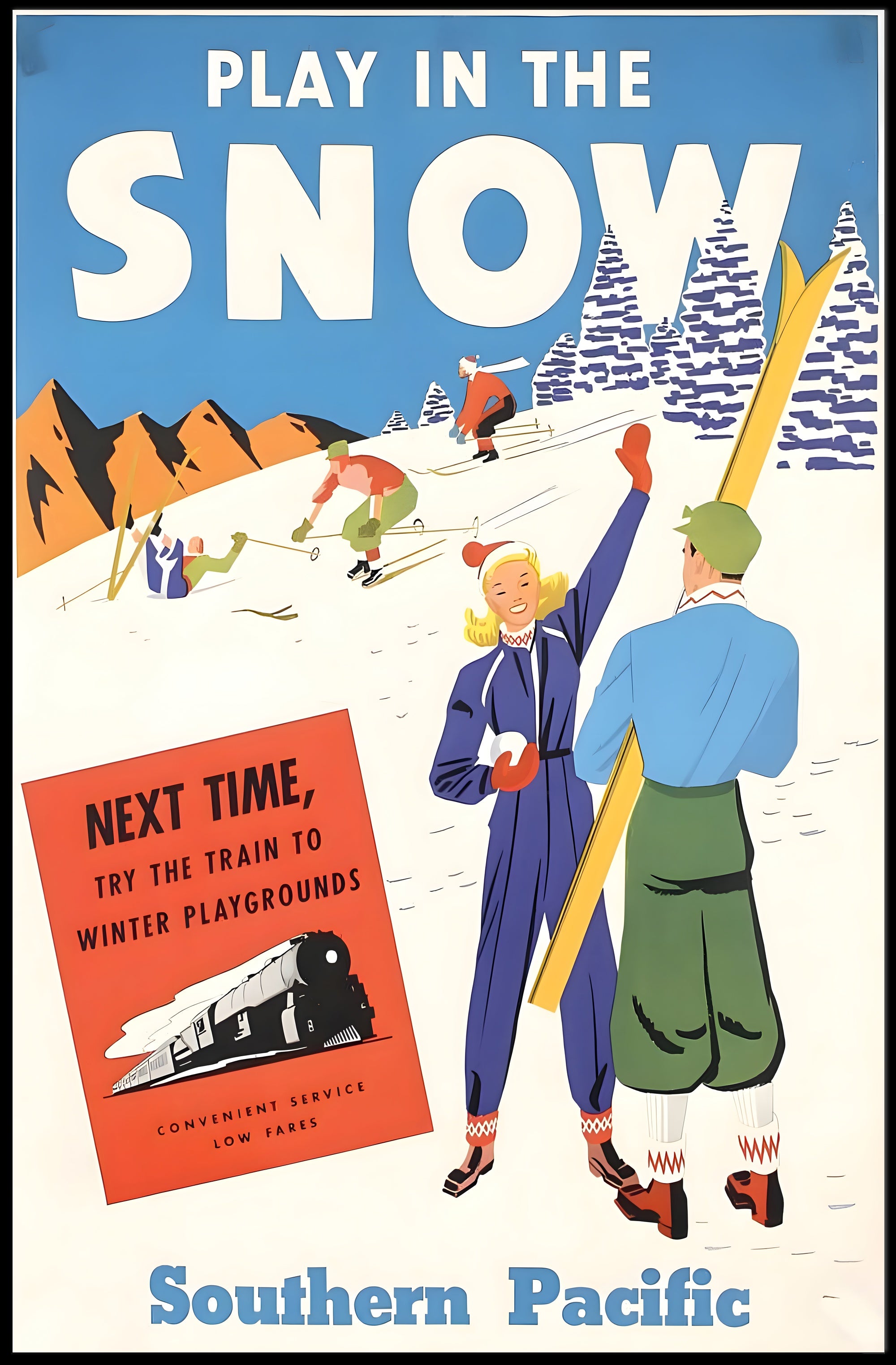 Play in the Snow with Southern Pacific Poster PosterGoat