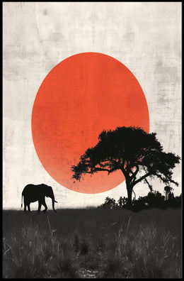 Elephant Sunset Poster Minimalist Safari Wall Art