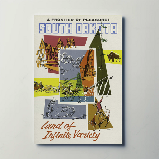 South Dakota Starry Night Style Map Silhouette Vintage Travel Poster