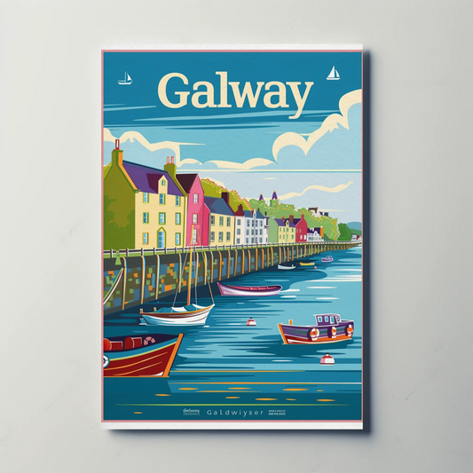 Colorful Waterfront Houses Galway Ireland Travel Poster