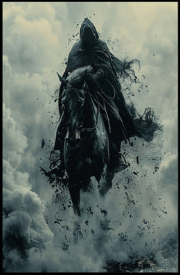 Mysterious Cloaked Figure Riding Horse Fantasy Mythology Poster PosterGoat