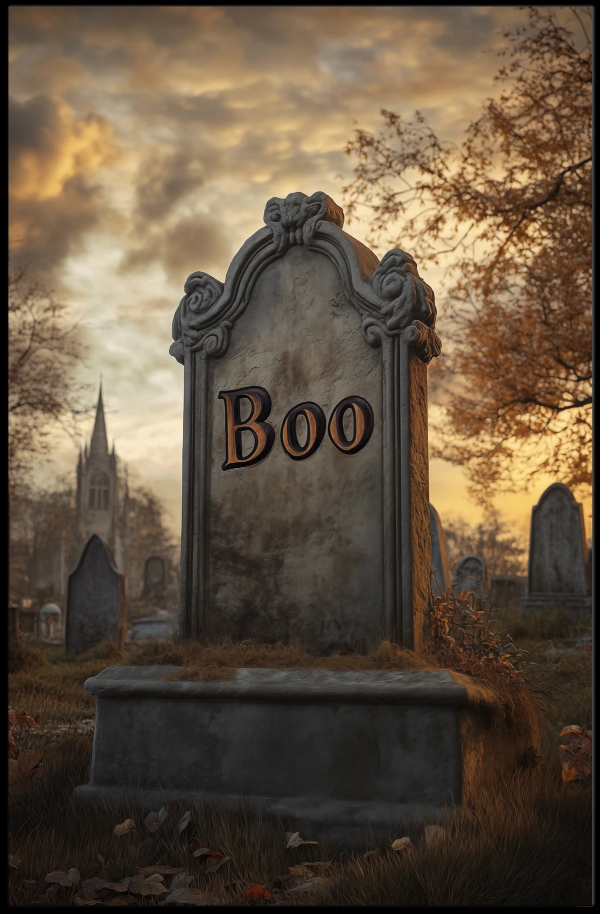 Spooky Graveyard Halloween Tombstone Eerie Poster