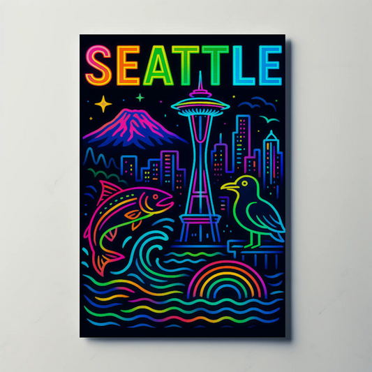 Seattle Washington Space Needle Neon Skyline Poster Poster