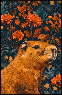 Nature-Inspired Groundhog and Floral Illustration Animal Poster