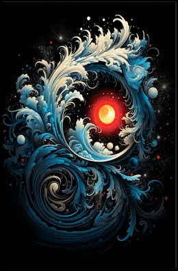 Dynamic Ocean Waves and Sun Abstract or Artistic Poster