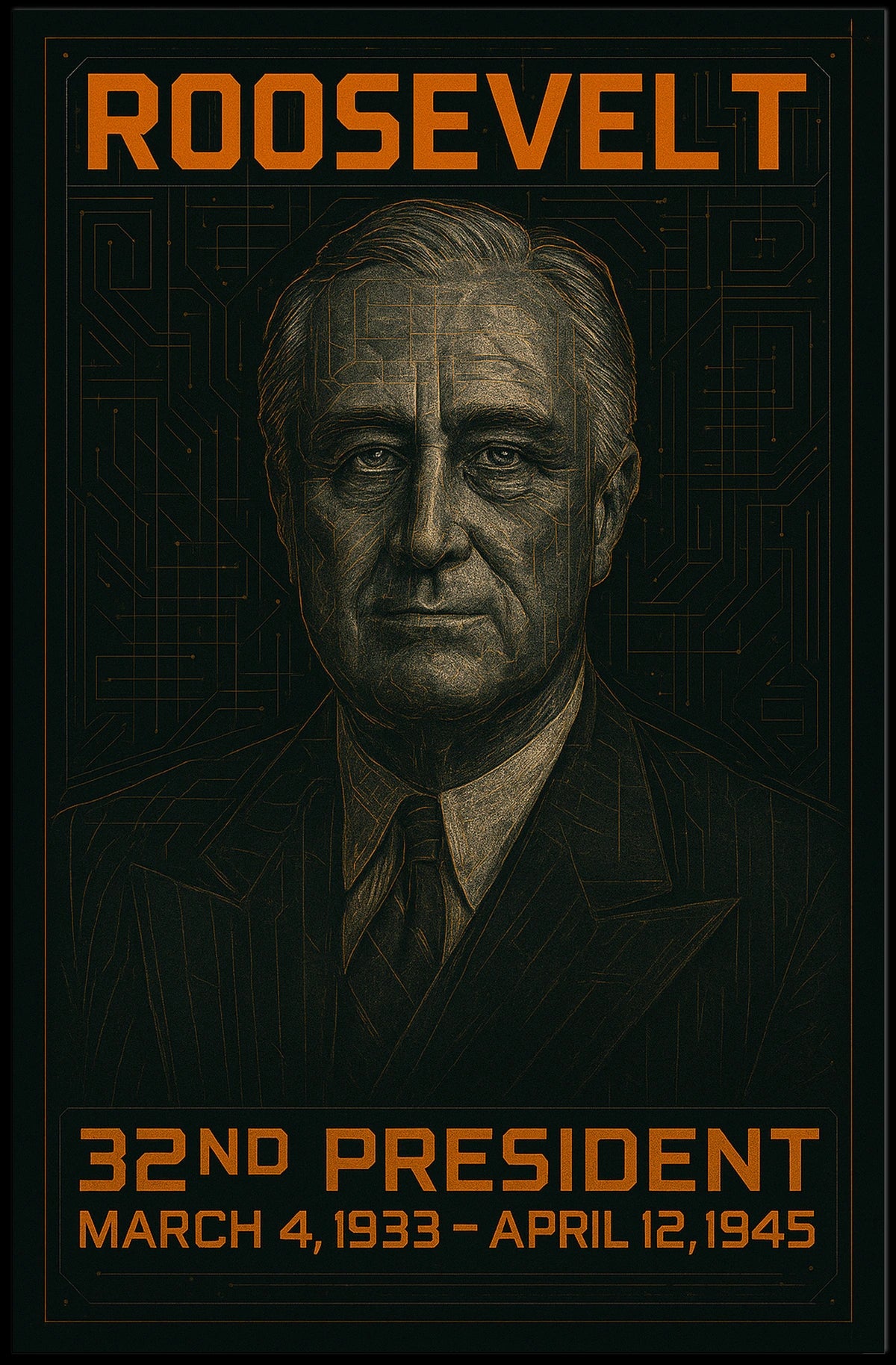 Franklin D. Roosevelt 32nd President of the United States Techno Schematic Poster
