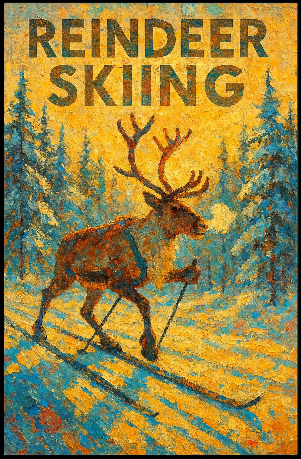 Reindeer Skiing Adventure Poster