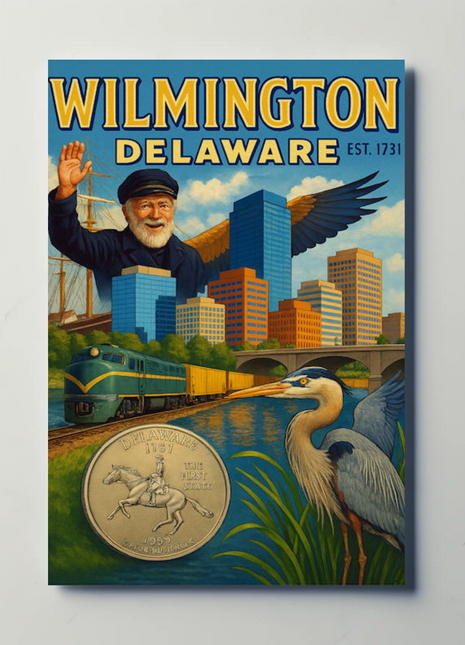 Wilmington Delaware Sailor Heron Train Travel Poster